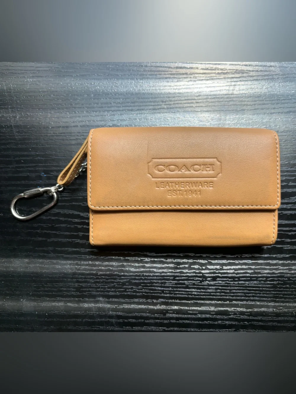 Vintage COACH British Tan Leather Multifunction Purse Keychain Wallet 7219